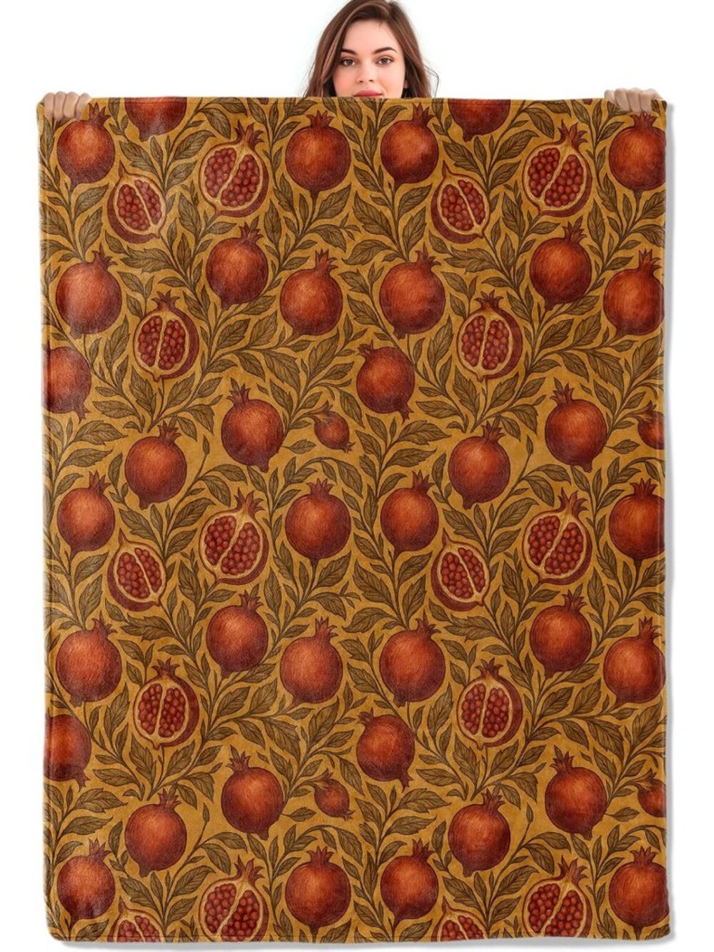 Vintage Pomegranate Throw Blanket, Gifts for Kids Girls, Botanical Fruit Flannel